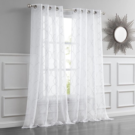 Palacedesigns 84 in. White Trellis Pattern Embroidered Window Curtain Panel PA3685334